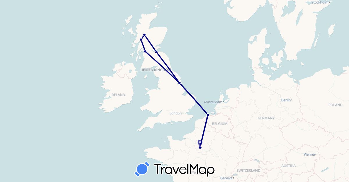 TravelMap itinerary: driving in Belgium, France, United Kingdom (Europe)